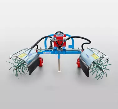Single / Double Tool carrier adjustable in width / height equipped with hydraulic rotary brushes at quick couplings to the tractor